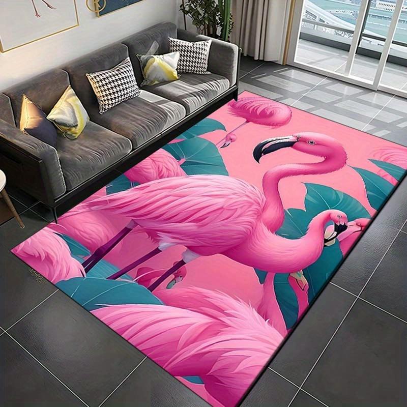 Crystal Velvet Flamingo Printed Area Rug for Bedroom And Living Room Home Decoration, Non-Slip Mat for Bedside.