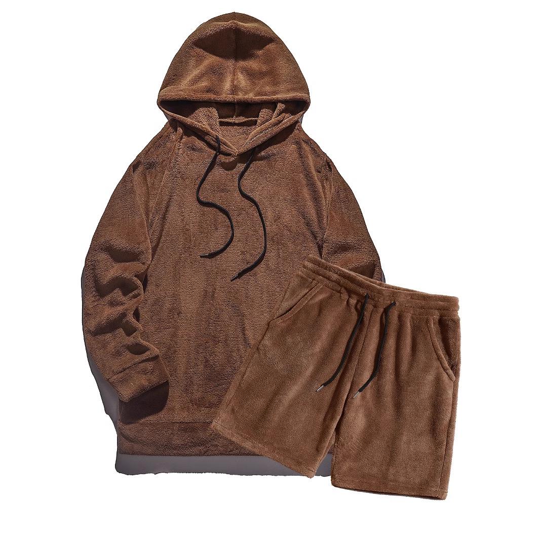 

25th Anniversary Men s Winter Hooded Casual Sweatshirt & Shorts Set - Flannel Coral Fleece XXL темно-коричневого кольору