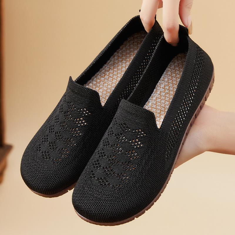 Shoes Women's Versatile Single Shoes Summer Mesh Breathable Soft Sole Old Beijing Cloth Shoes Hollow Flat Bottom Middle-aged and Elderly Mother Shoes