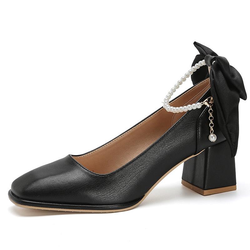 

Leather flat for Huizhou women s shoes Su Yinyin same high heels Xiaoxiangfeng spring new Mary Jane shoes 40 чорний