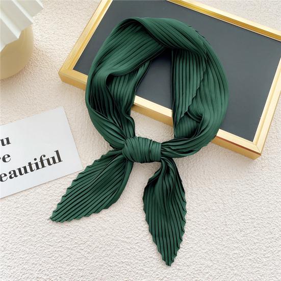 Women Square Scarf Plain Color Wavy Edge Pleated Neck Wear Temperament Thin Silky Crinkled Scarf for Office
