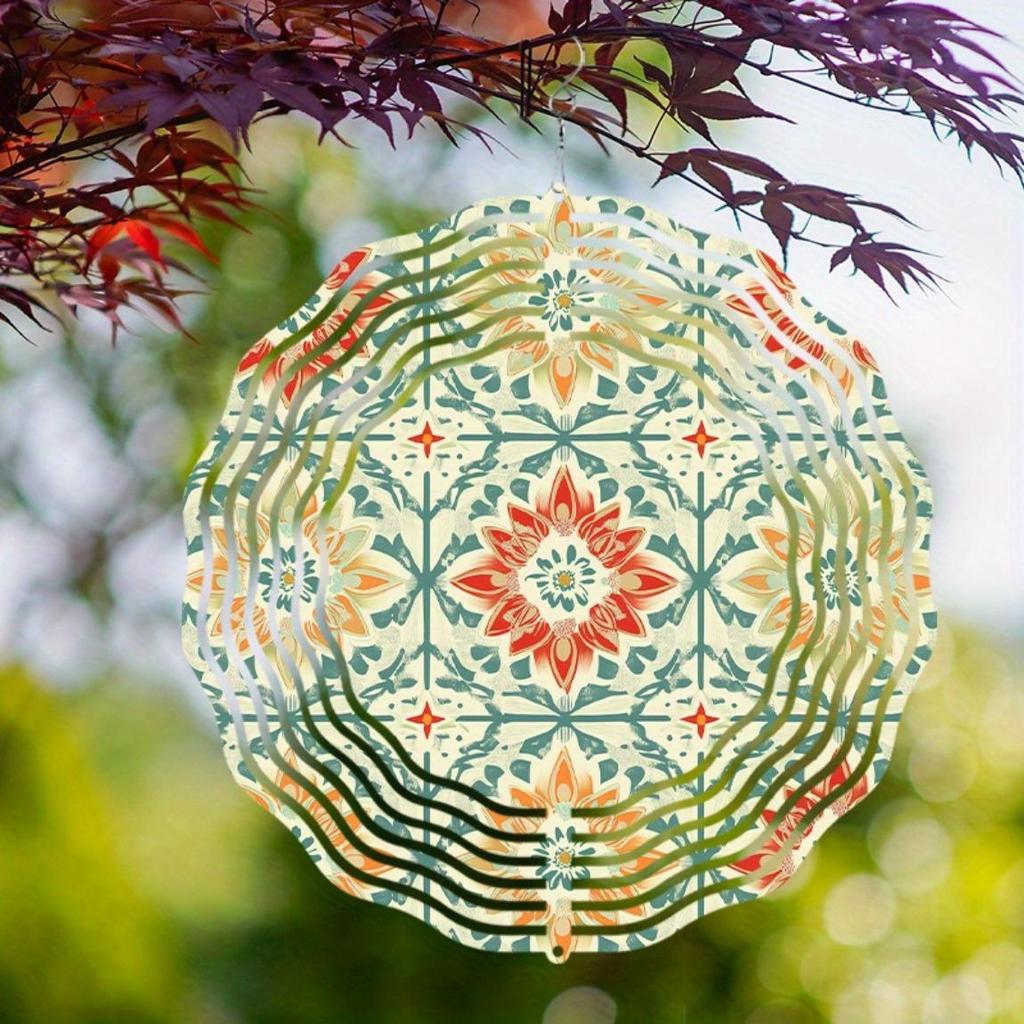 10 Inch Vintage Floral Wind Chime for Outdoor Garden Decor Rotating Hook Balcony Porch Decoration Durable Metal Wind Chime No Electricity