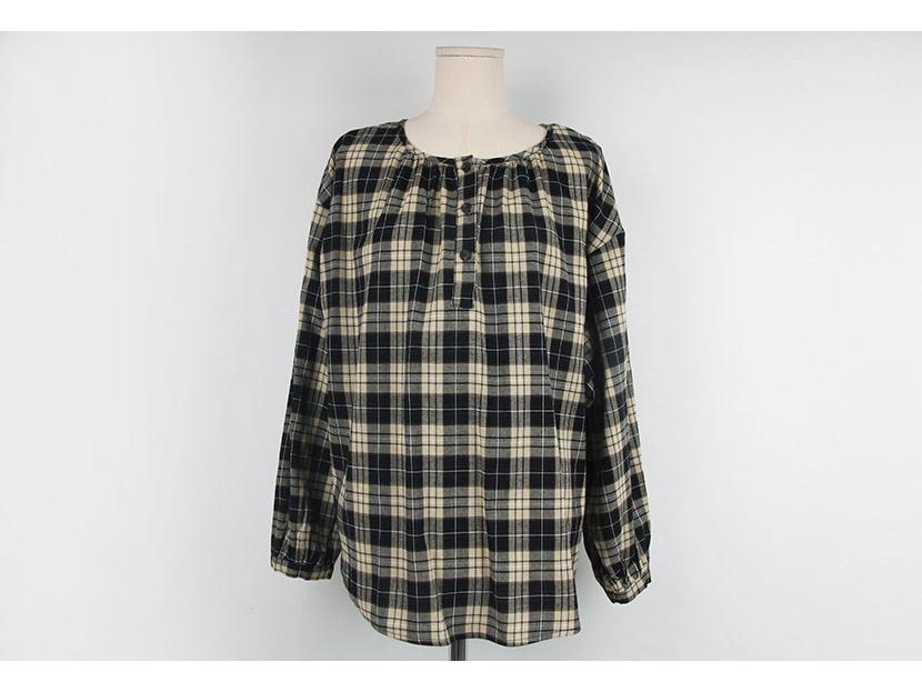 Dongdaemun Retro Minimalist Plaid Wide Sleeve Shirt for Women - Spring/Autumn 2025