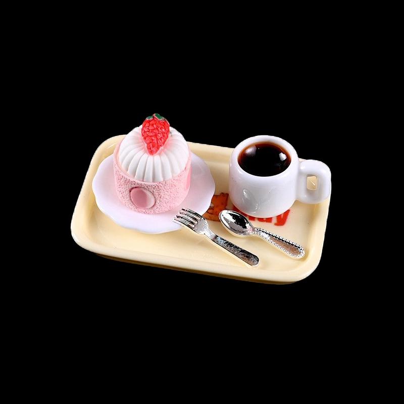 1Set Dollhouse Miniature Cheese Cake Coffee Cake Dessert Set Pretend Food Mini Cake For Bjd Dolls Toys Accessories