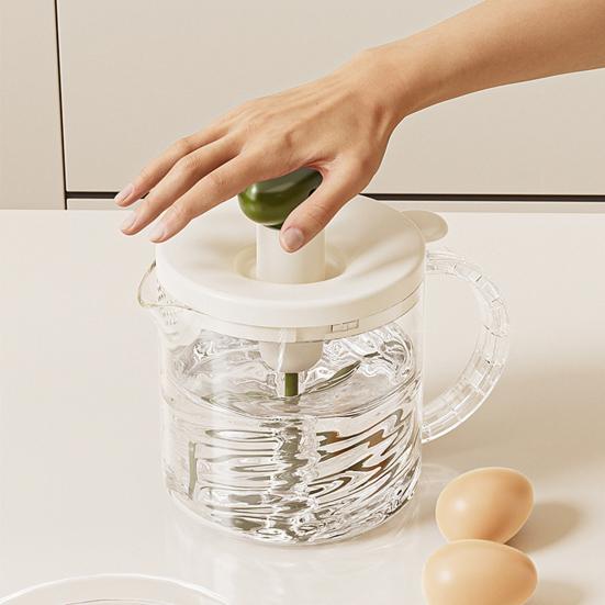 Press Egg Beater, Manual Push Down Mixer for Baking, 500ml Measuring Cup with Whisk, Multifunctional Stirrer for Pancake Milk