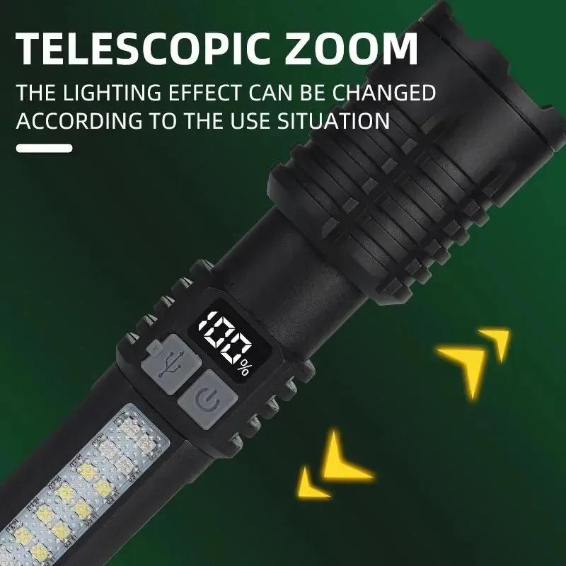 Super Bright COB Zoomable with Side Light Waterproof Camping Hiking Emergency Outdoor Torch LED Flashlight Type-C Rechargeable