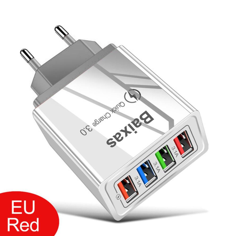 4-Port USB Mobile Charger (US/EU Standard), 3A Tablet Travel Charging Head