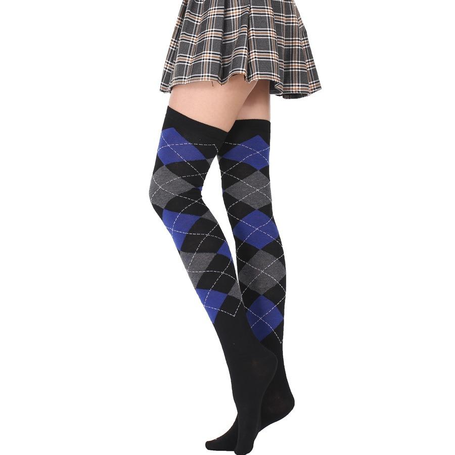 New Vintage Style Women's Socks Diamond Plaid Over Knee Socks Student Casual Stockings Party Dance Socks