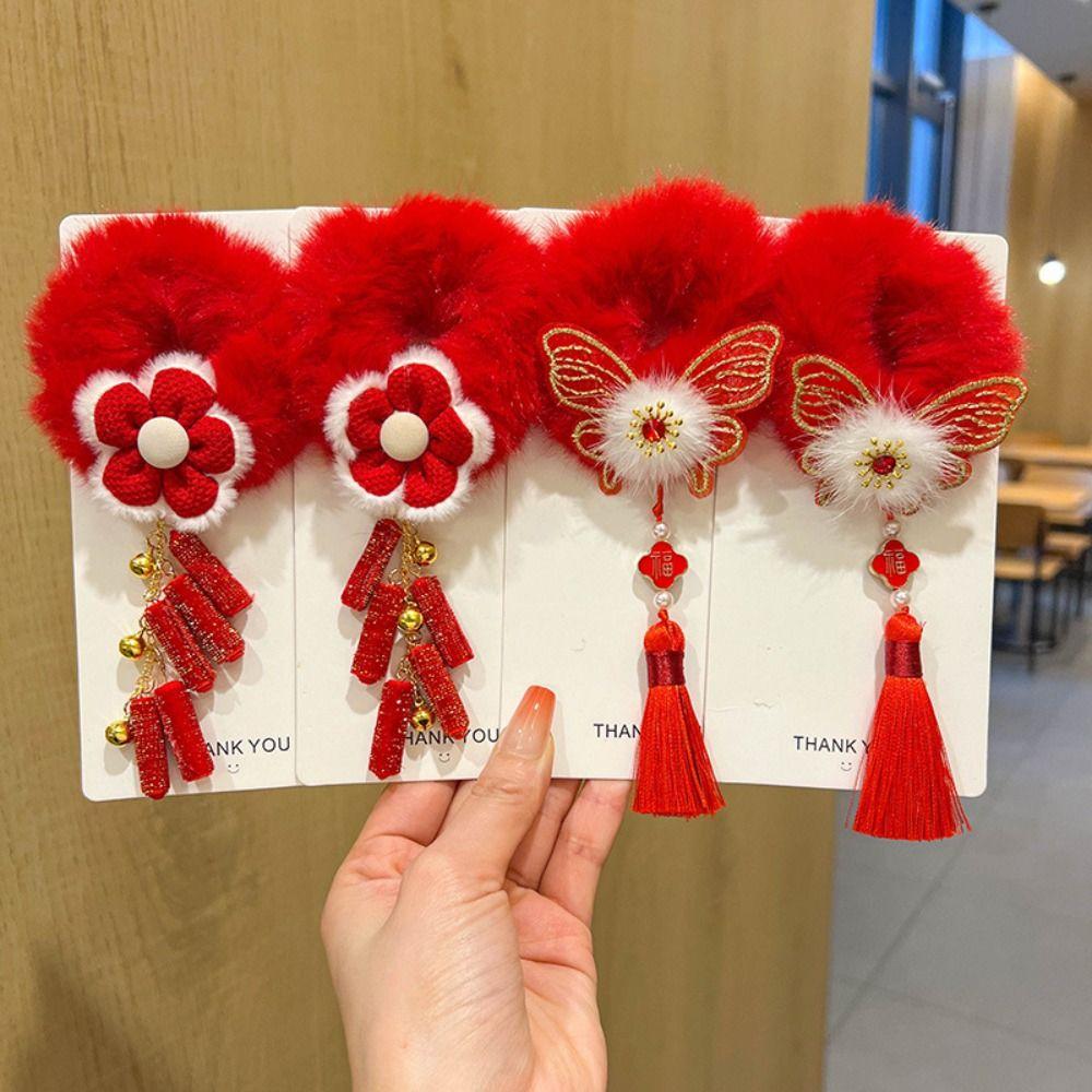Tang Suit Children's New Year Headwear Chinese Style Red Bow Hair Ring New Year Hair Rope  Winter