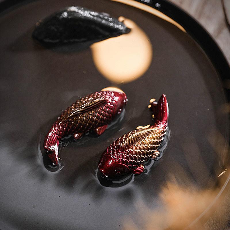 Two Fish Report Happiness Zen Teaware Accessories Colour-changing Koi Carp Creative Desktop Tea Table Ornaments Decorations