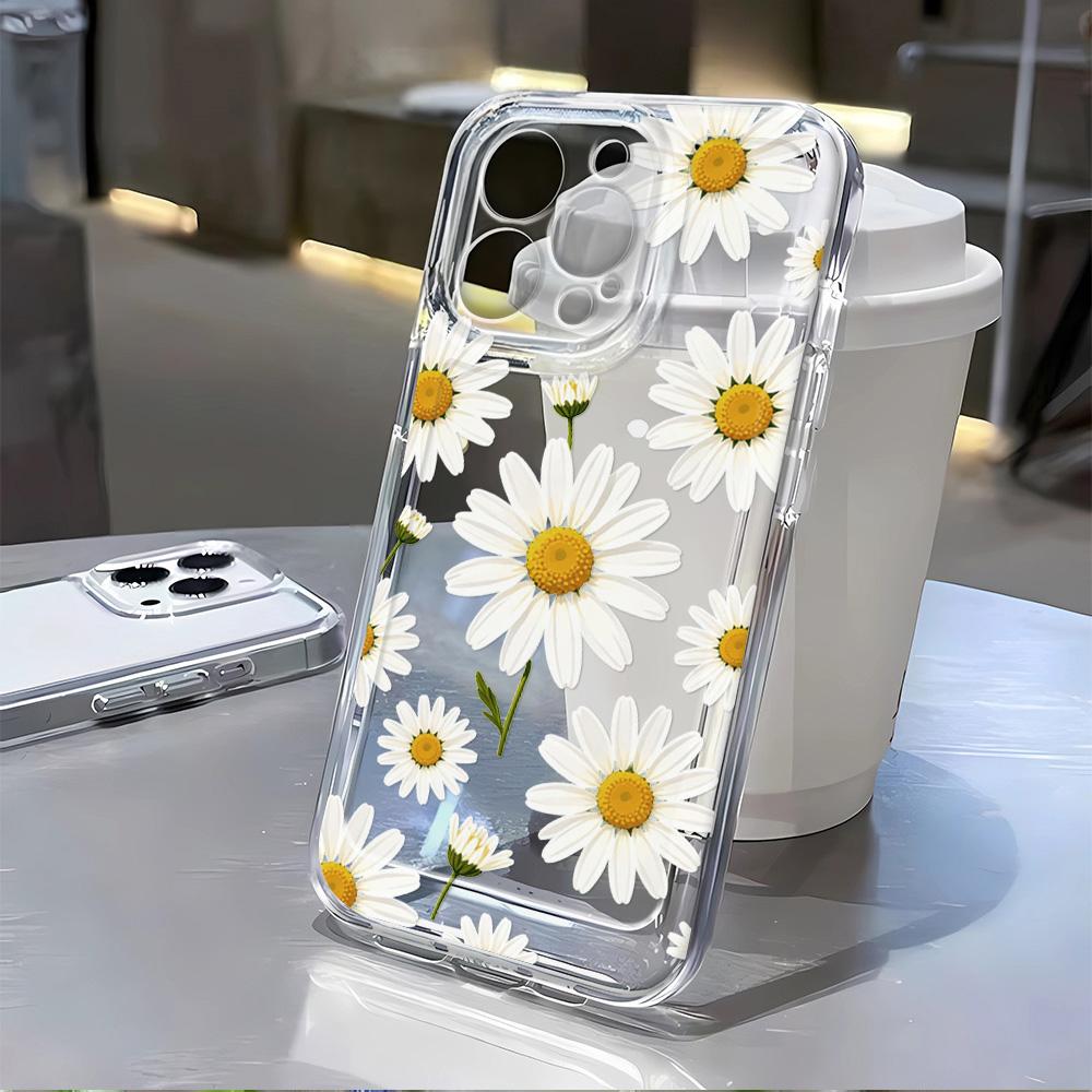 White Daisy Floral Print Transparent Phone Case For Samsung A56 5G A36 S26 S25 Ultra S24 FE S23 S22 A55 A54 A35 A17 A16 A15 A26