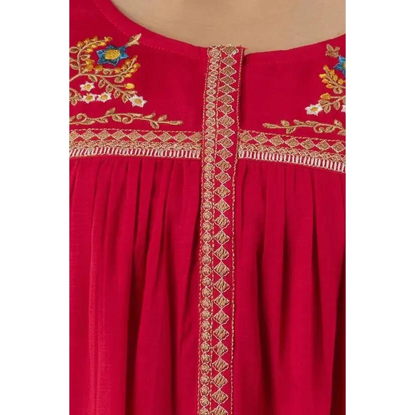 Indian Embroidered Rayon Straight Kurta Top Women Party Wear Top Tunic Kurti VF-20213