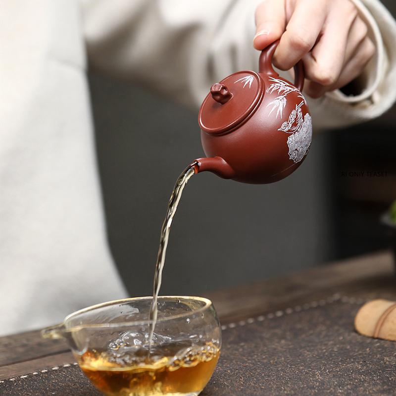 130ml Chinese Yixing Purple Clay Teapots Tradition Handmade Bamboo Leaf Bird Tea Pot Beauty Kettle Raw Ore Zisha Tea Set