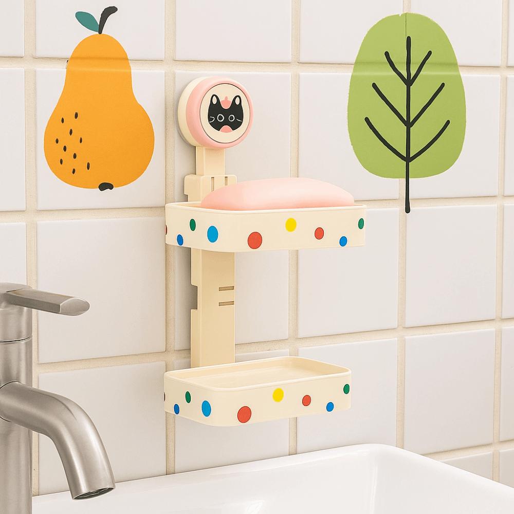 Quick Drain Wall Mounted Soap Storage Box Cartoon Soap Rack Drain Box Suction Cup Soap Box  Shower