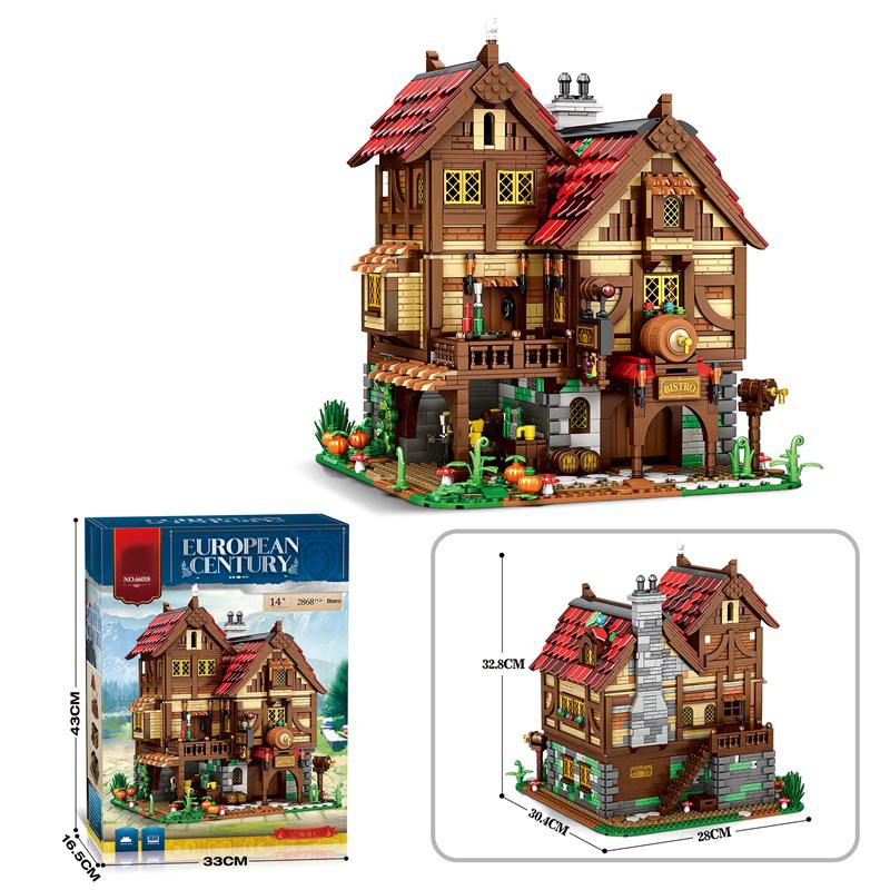 Non-Toxic 2868Pcs Medieval Tavern Building Blocks European Street View Architecture Moc Model Brick Desktop Display Ornaments Toy For Kids