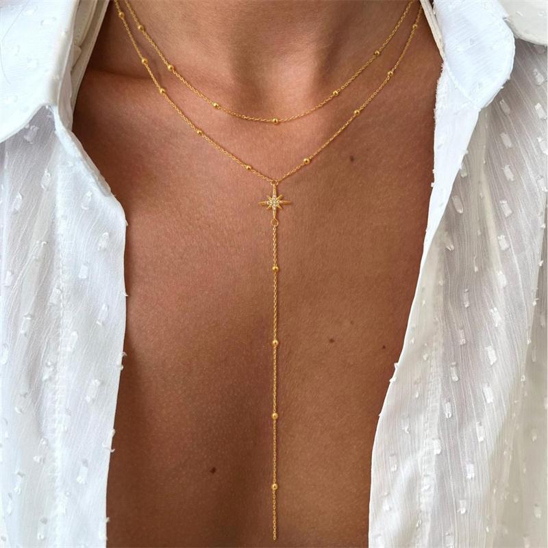 Coliere Vintage Aurii Stratificate Dublu pentru Femei Delicate Cristal Metal Lanț Lung cu Ciucuri Mărgele Choker Bijuterii de Petrecere Cadouri