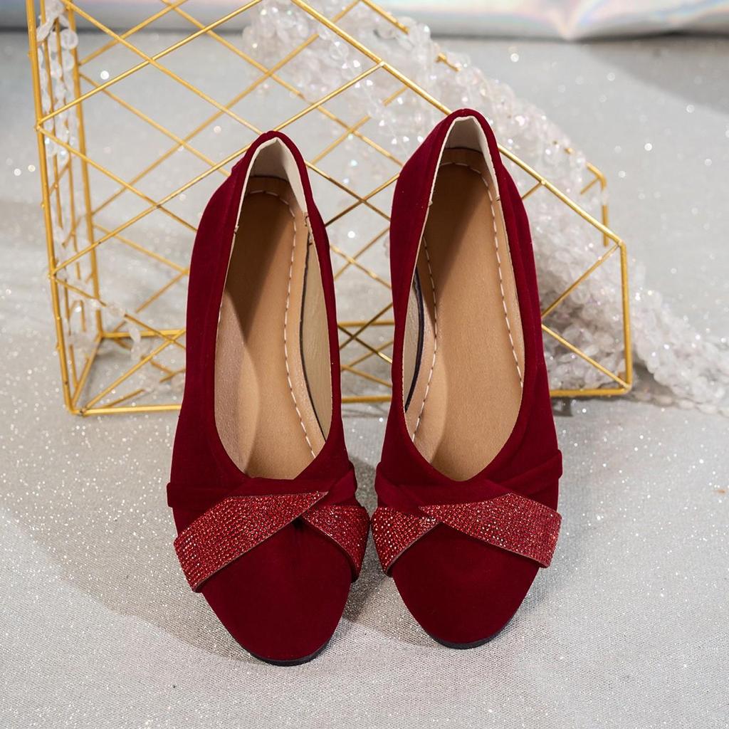 French-style Temperament Ballet Shoes, Low-heeled Comfortable and Stylish Single Shoes, Rhinestone-decorated Low-cut Women's Fla
