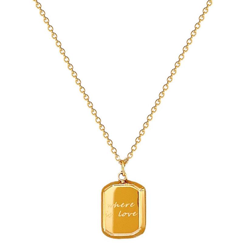 English Square Brick Personality Minimalist Wind Furnace Real Gold Necklace Female Clavicle Chain