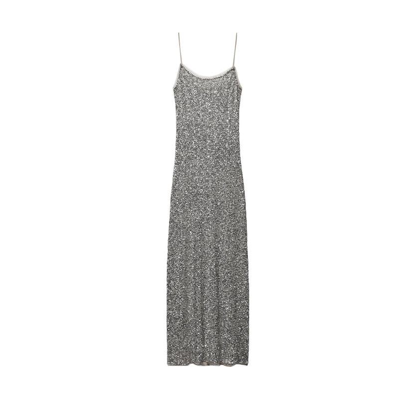 Za Autumn New Camisole Round Neck Sexy Slimming Dress Beads Decoration Underwear Style Dress 9204110