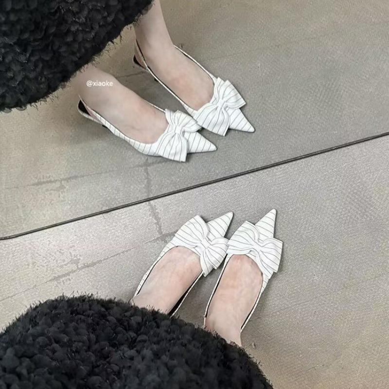 

Fashion Fine Heeled Sandals Women s Fashion Pointy Shallow Mouth Butterfly Knot Fabric Set Foot Anti-slip and Wear Heel Shoes 42 белый