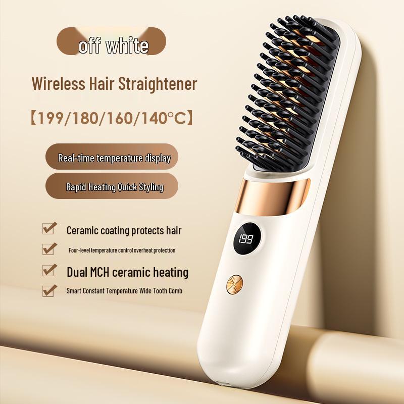 Rechargeable Ceramic Straightening Brush: Wireless, Portable, Non-Damaging Hair Curler