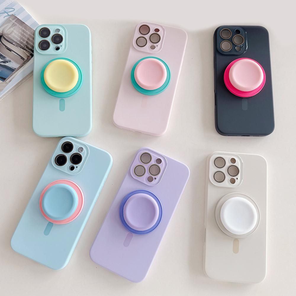Cute Folding Bracket Kickstand Candy Color Summer Phone Case for iPhone 12 13 14 15 16 Pro Max Wireless Charging Magnetic Cover