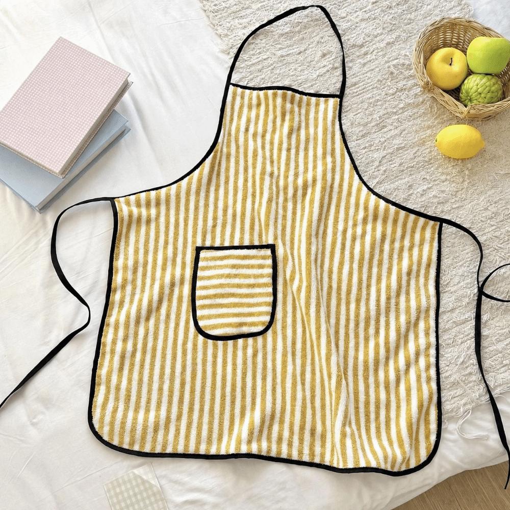 with Pocket Coral Fleece Apron Fashion Kitchen Cafe Baking Apron Stripe Apron Milk Tea Shop