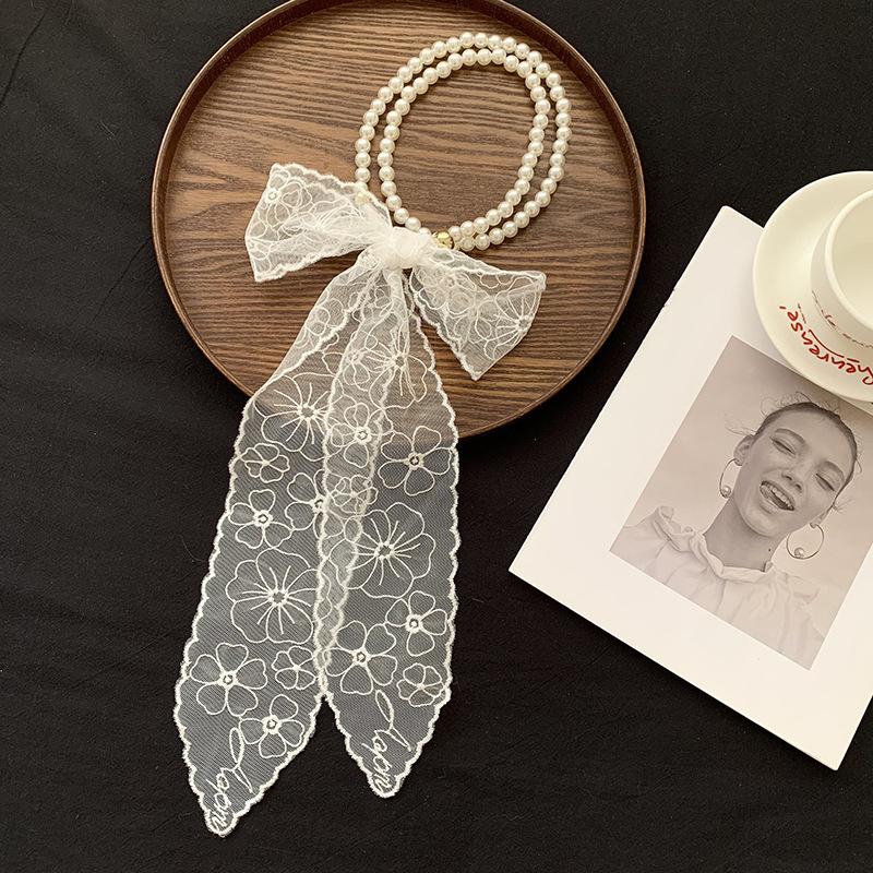 New Retro Lace Silk Scarf Long High-end Versatile Decorative Streamer Headband Multi-functional Scarf Headband Headwear