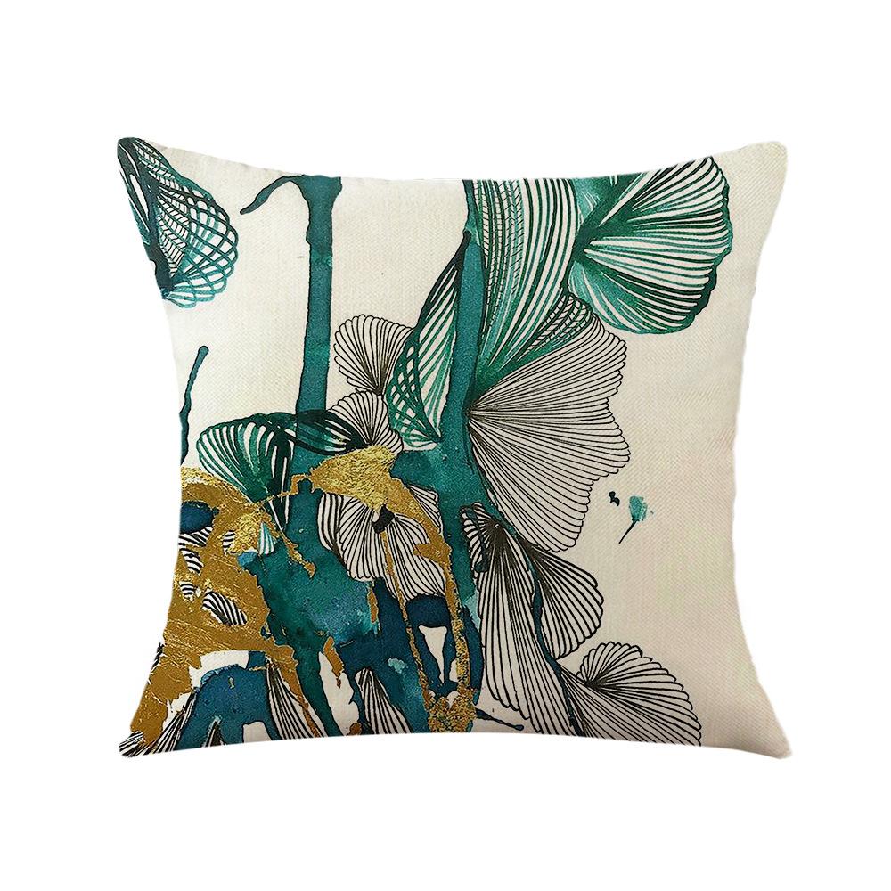 Plant Pillow, Light Luxury Ginkgo Print Car Pillow, Bedside Cushion, Linen Pillow Case
