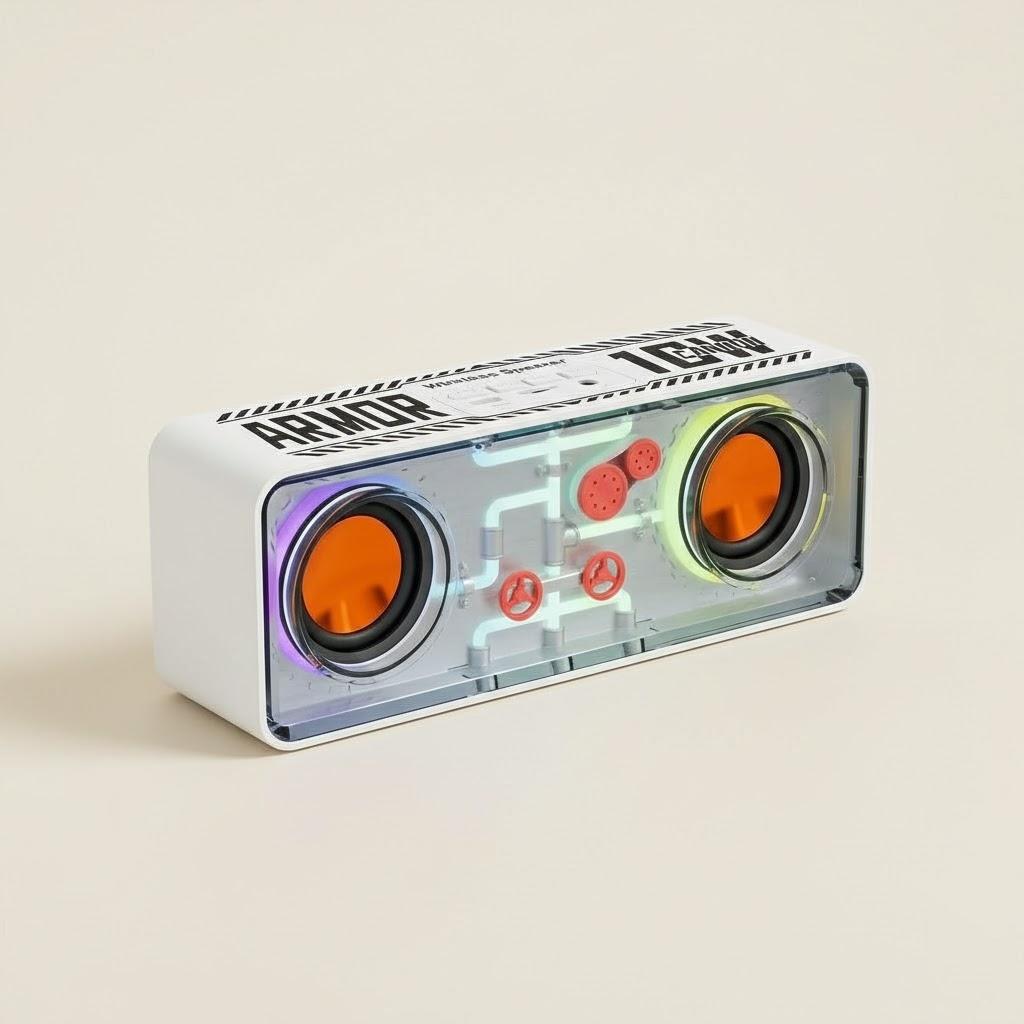 Transparent Mecha Wireless Bluetooth Speaker Home Computer E Sports Colorful Light Steel Cannon Bass Diaphragm