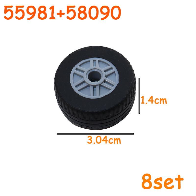 Full-size Tire Wheel Cross Hole Set Car Truck Wheels Hub Technical Bricks MOC Motorcycle Tyre & Rim Construction Building Blocks