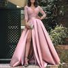 Deep V-Neck 45720 Sleeve Lace Splicing Waist Tight Mid-Rise Gown Dress Women Sequins
