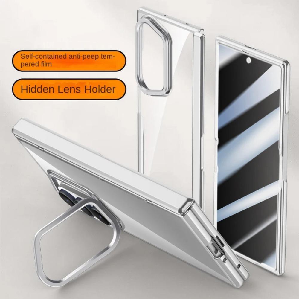 Transparent Privacy Screen Tempered Glass Protector Phone Case for Samsung Galaxy Z Fold7 All-inclusive Spring Hing Holder Cover