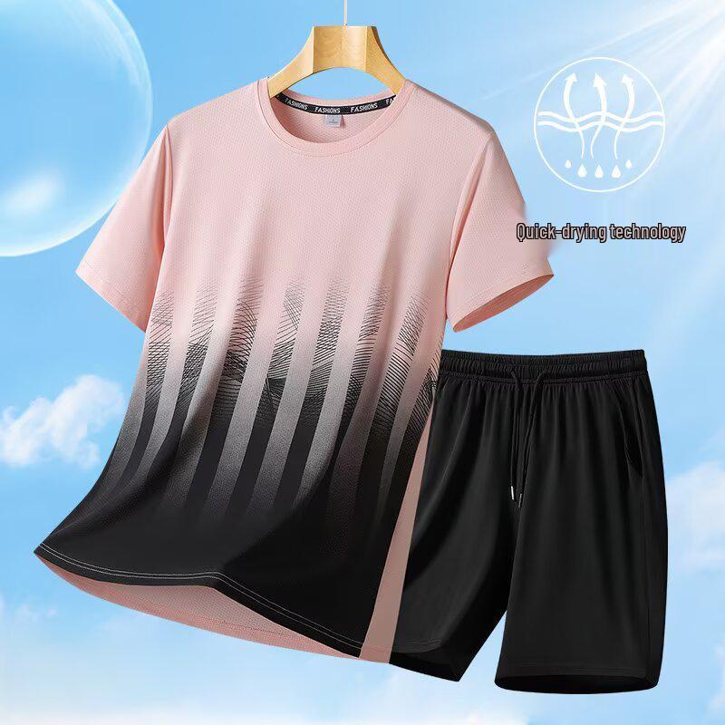 Unisex Oversized Ice Silk Quick-Dry Round Neck T-Shirt & Shorts Set for Plus Size - Summer 2025 Edition
