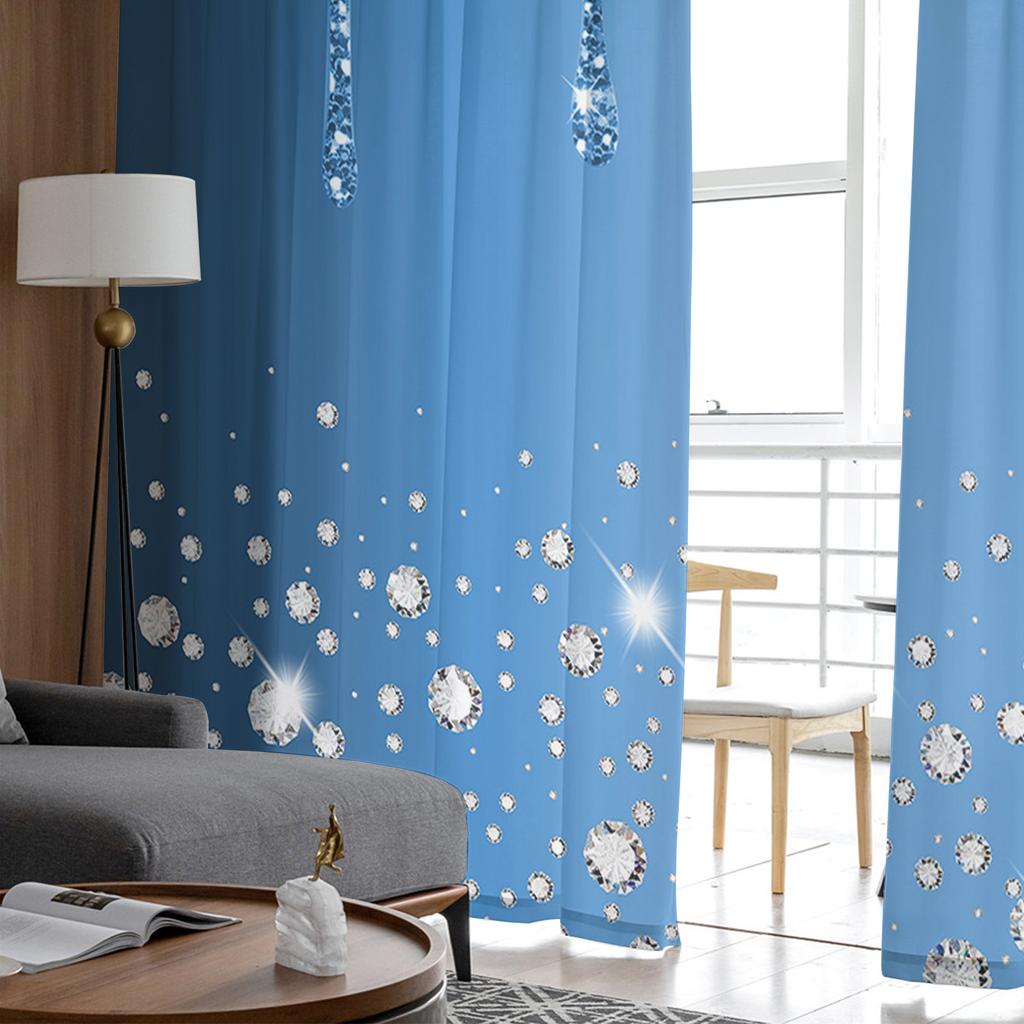 Blue Shiny Diamond Droplet Texture Window Curtains For Living Room Bedroom Kitchen Chiffon Sheer Window Treatment
