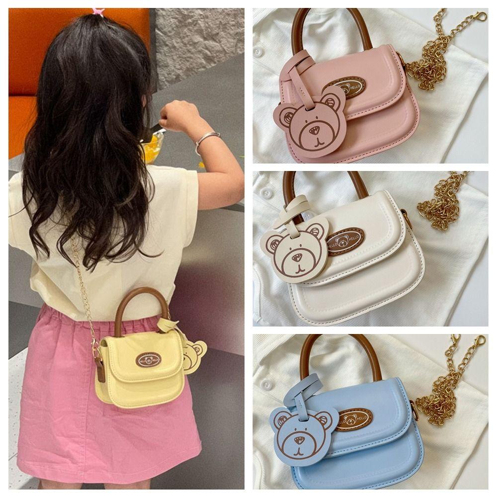 

Cartoon Bear Chain Shoulder Bag PU Leather Bear Saddle Bag Retro Girl