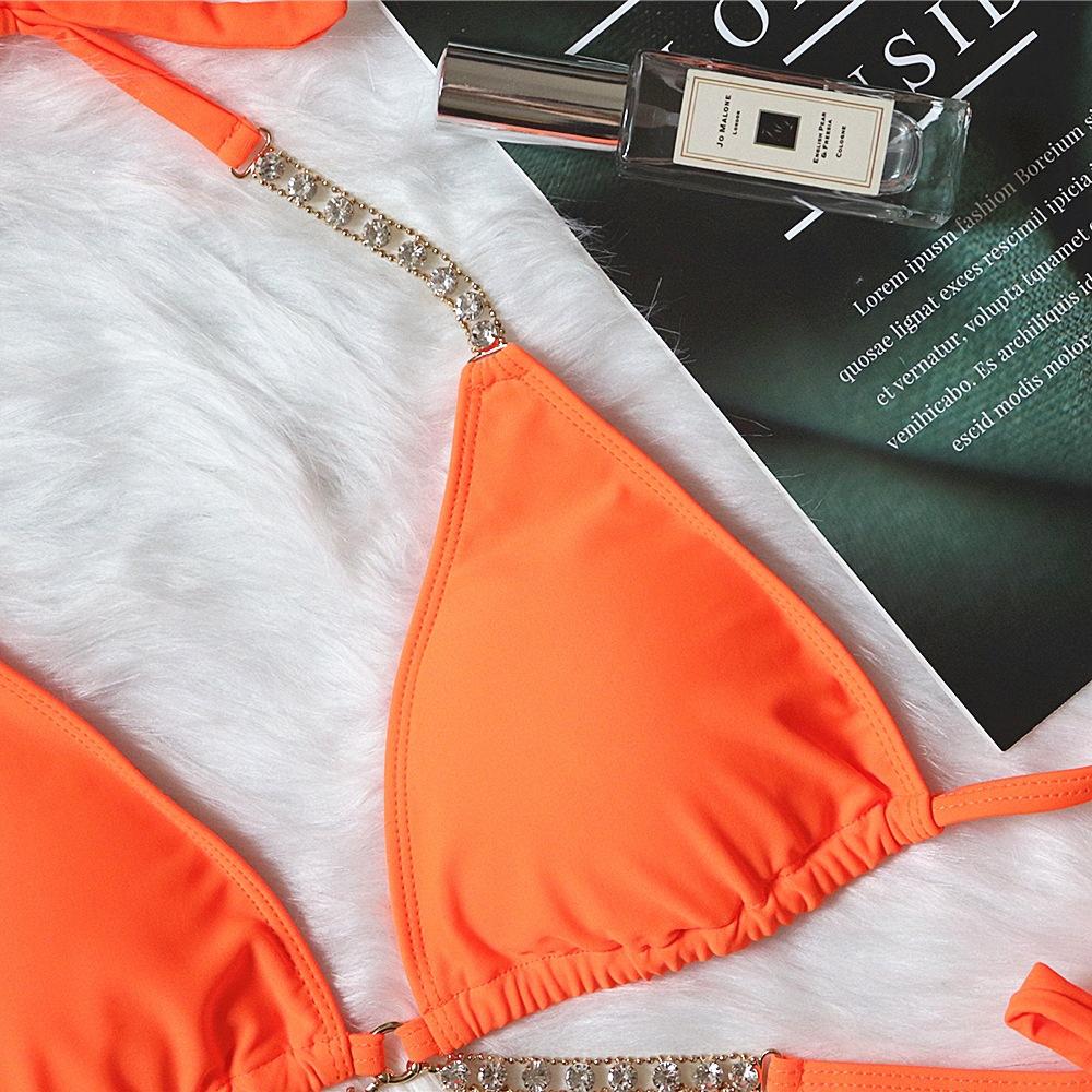Swimsuit Sexy Strap Solid Color Female Crystal Diamond Bikini Creative Swimsuit