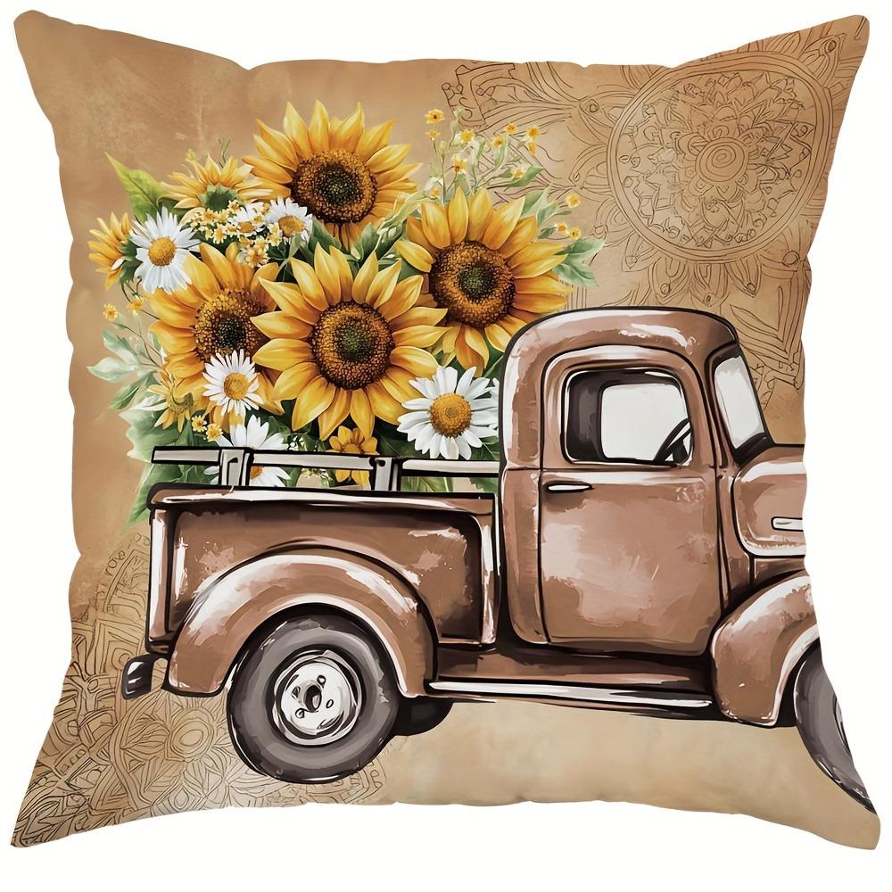 

Солнечная Весна Наволочка: Радостные подсолнухи, Винтажный грузовик и Весенние поздравления, Наволочка для диванной подушки, Декор для спальни 16x16in 40x40cm
