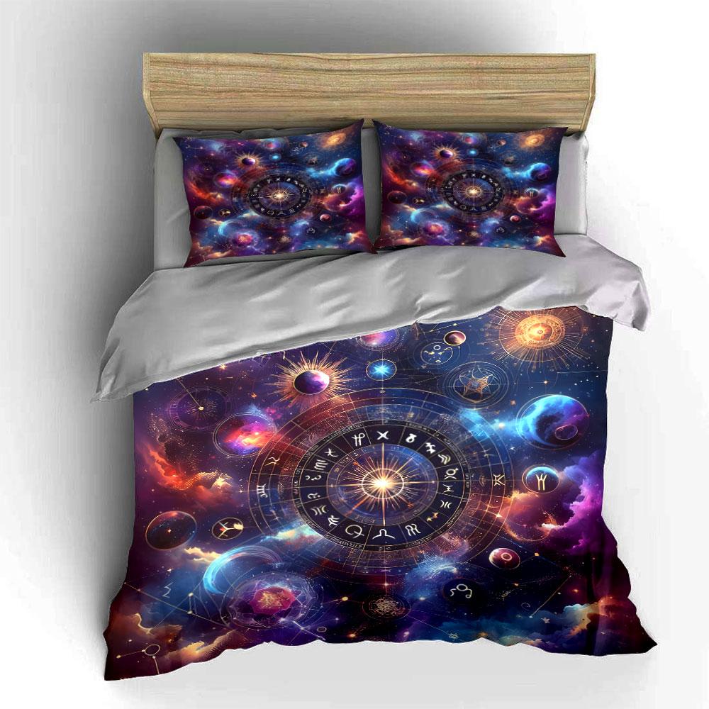Astrology Galaxy Art Set Bedding Set with 1 Duvet Cover 2 Pillowcases Single Double King Queen, Gift