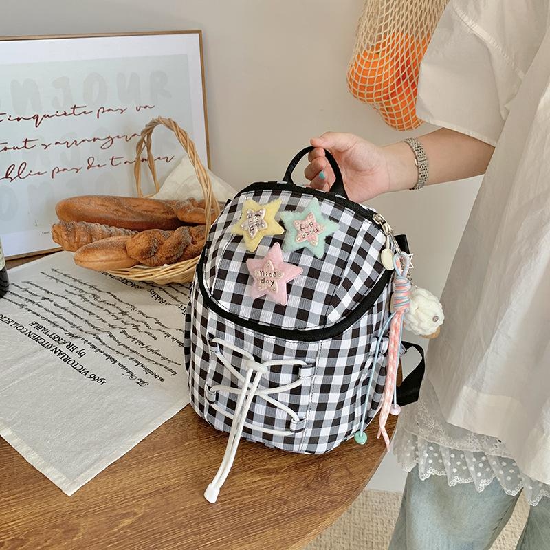 Korean new high-value schoolbag sweet plaid backpack junior high school students lightweight travel mini backpack