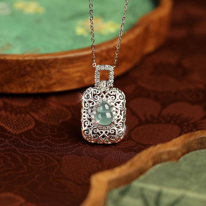 Natural blue water jadeite Chinese style ancient necklace S925 sterling silver new Chinese high-grade jade collarbone chain 925 silver