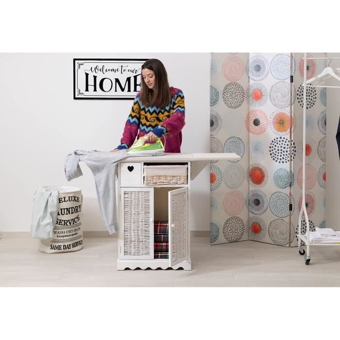 Meuble à Repasser Montemaggi Style Shabby Chic Pliable Blanc 66x37x87 cm