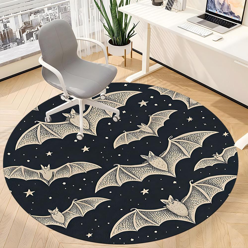 1PC Bat Night Sky Office Round Area Rug, Mat Suitable For Office, Under Office Chairs Bedroom Living Room Home Decor, Room Deco