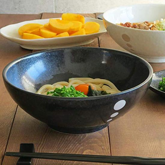 Tableware East Noodle Bowl, Large, Black, Polka Dot, Monotone Series, 1,500cc