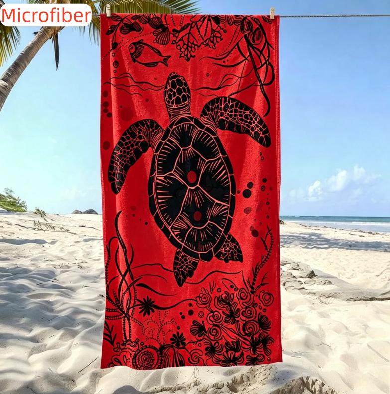 Vibrant Tropical Red Sea Turtle Beach Towel Quick Dry Soft Microfiber Towel for Beach Days Getaways & Lively Poolside Lounging