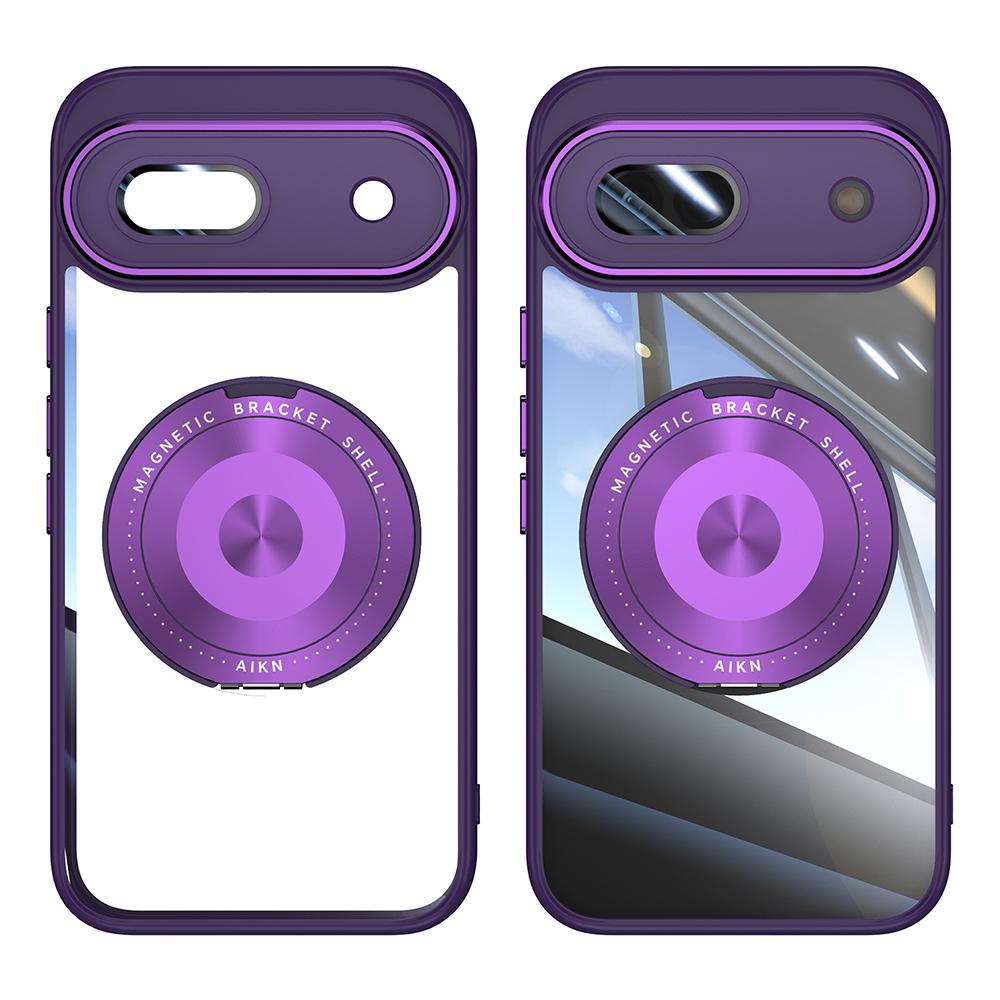 For Google Pixel 8a Magnetic Case PC+TPU Phone Cover with Rotating Metal Kickstand,Lens Protector