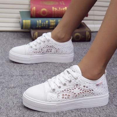 Chaussures blanches décontractées pour femmes, baskets d'été 2024 en toile, maille, respirantes, semelles épaisses, augmentant la hauteur