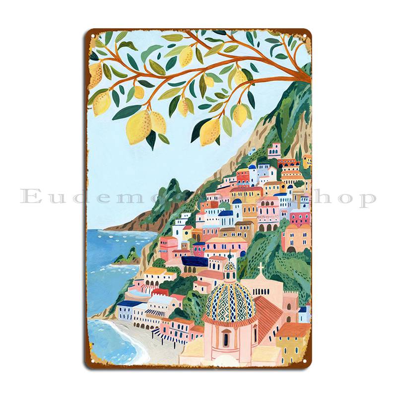 Positano Italy Metal Sign Poster Personalized Home Retro Design Personalized Tin Sign Poster 20X30CM