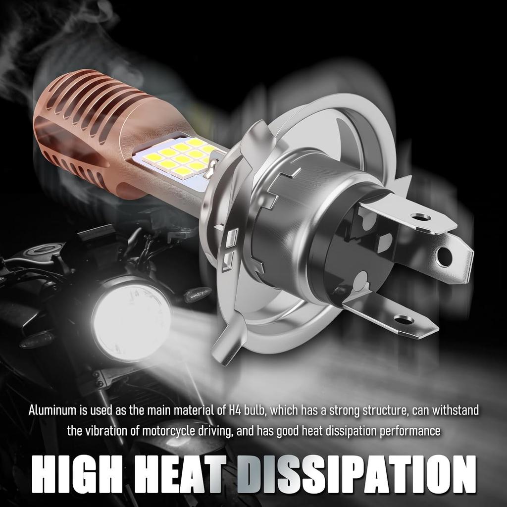 12-80V Motorcycle H4 Headlight Bulb,High Brightness Motorcycle Headlight Bulb with 3030 Chips for Replacing High & Low Beam,IP65 Waterproof H4 LED