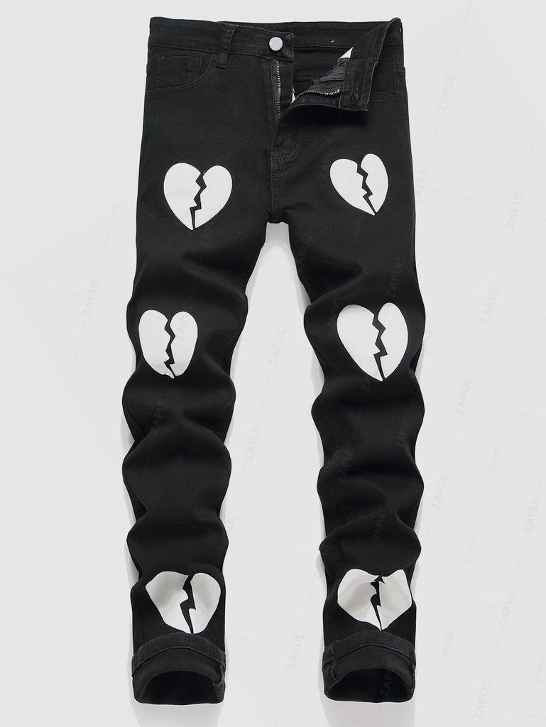ZAFUL Broken Heart Pattern Zippered Jeans